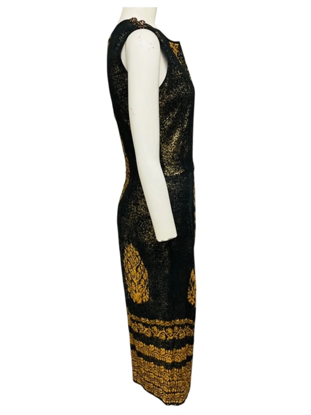 CHANEL GOLD METALLIC / BLACK PARIS VENICE RUNWAY 2010 SHIMMERING BAROQUE SLEEVEL